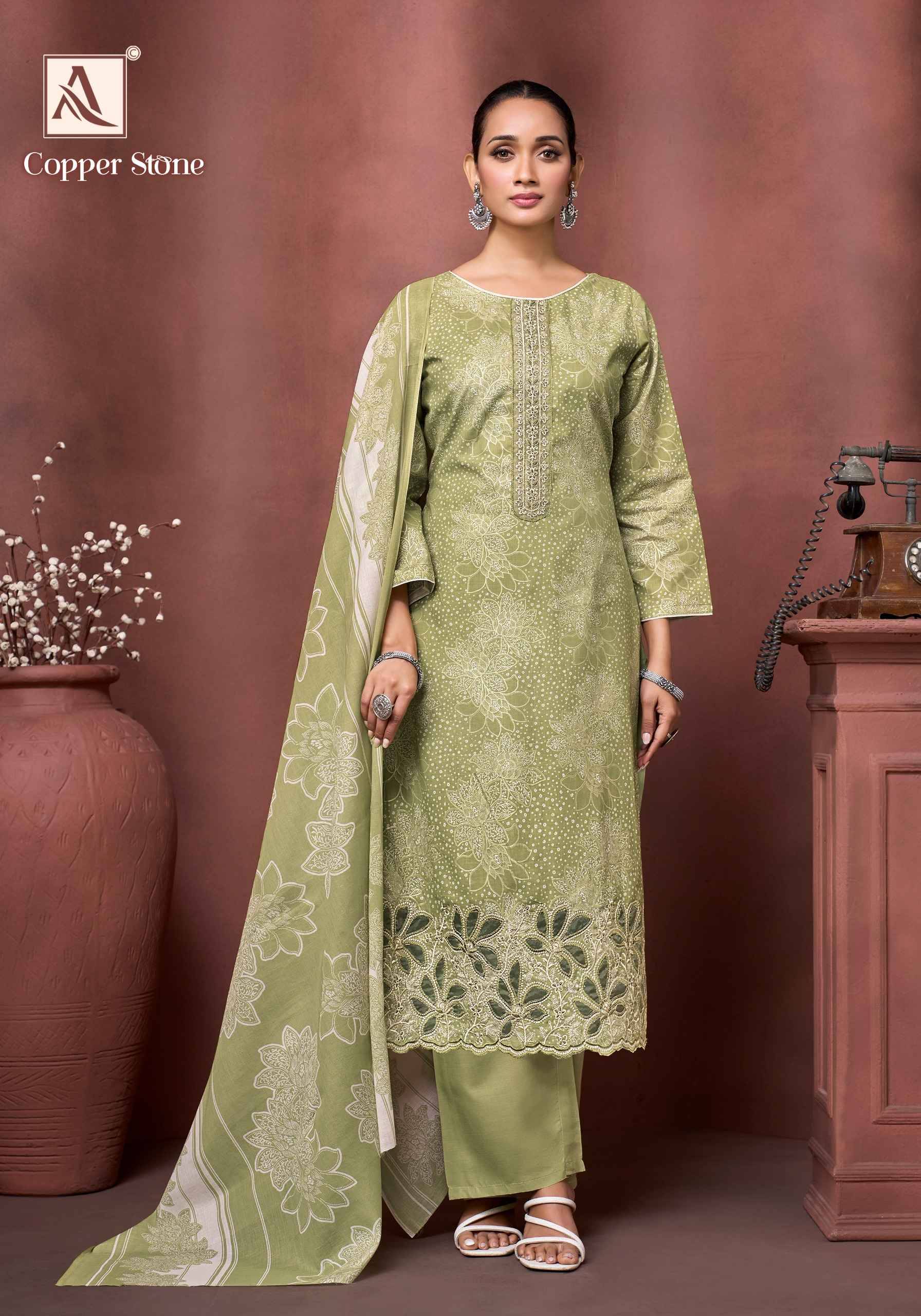 COPPER STONE 1059 By Alok Pakistani Stylish Beautiful Colourful Printed & Embroidered Party Wear & Occasional Wear Pure cotton Dresses At Wholesale Price